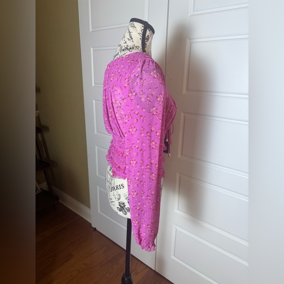 Free People Lolita Smocked Top Floral PINK - SIZE XS - Picture 5 of 9